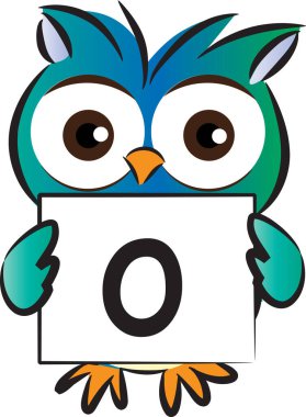 o harfli şirin baykuş kartı, eğitim konsepti.  