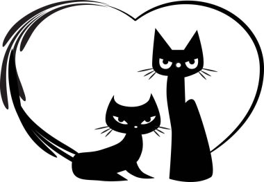 Beyaz arka planda izole edilmiş sevimli kedi ve kalp logosu, romantik konsept 