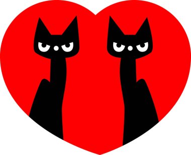 Beyaz arka planda izole edilmiş sevimli kedi ve kalp logosu, romantik konsept 