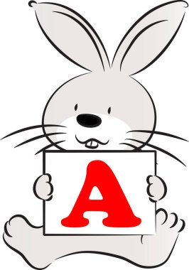 Beyaz arka planda A harfiyle komik bir hayvan karakteri.