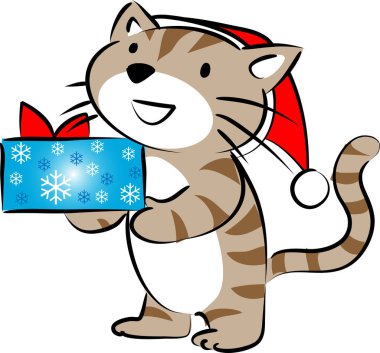 Noel Baba şapkalı şirin kedi, beyaz arka planda izole edilmiş, mutlu Noeller ve yeni yıl konsepti. 