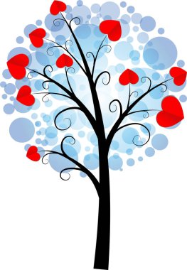 Kalpli aşk ağacı ve kopyalama alanı, vektör illüstrasyonu 