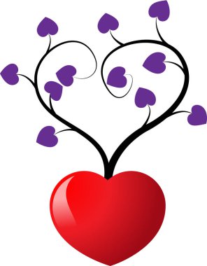 Beyaz arkaplanda ağaç dalları olan renkli düz kalp logosu, 