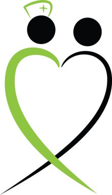 Renkli düz kalp şekilli hemşire ve hasta logosu simgesi beyaz arkaplan, vektör, illüstrasyon