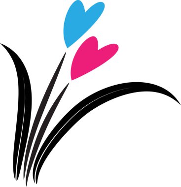 Beyaz arka planda izole edilmiş kalpleri olan çiçekler