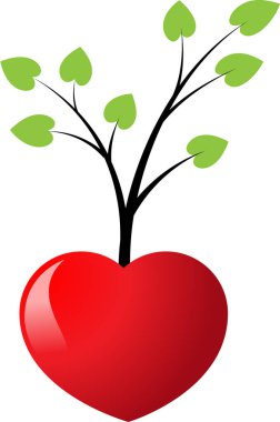 Beyaz arkaplanda ağaç dalları olan renkli düz kalp logosu, 