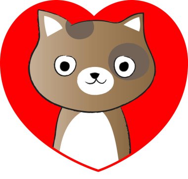 beyaz arka planda izole edilmiş kalbi olan küçük sevimli bir kedi. Romantik bir kavram. 