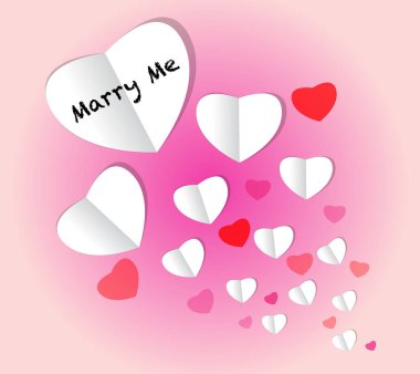 Benimle evlenir misin? Kağıt kalpli, renkli bir kart şablonu. 