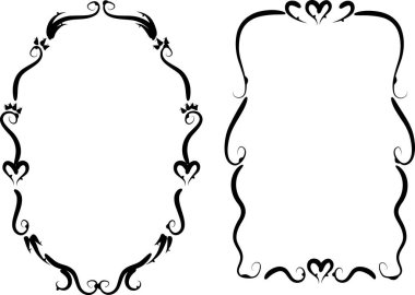 Beyaz arkaplan, vektör, illüstrasyon üzerinde izole edilmiş kalpleri olan güzel dekoratif çerçeveler. 