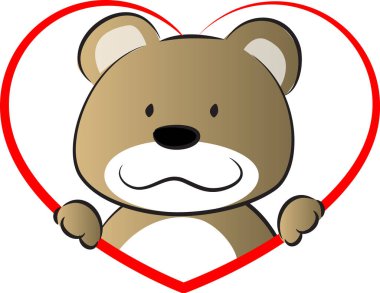 beyaz arka planda kalbi olan sevimli küçük bir ayı, romantik bir kavram. 