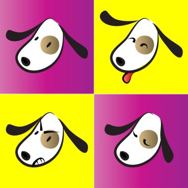 Çizgi filmlerdeki köpek suratları ve duygular. renk vektör illüstrasyon seti