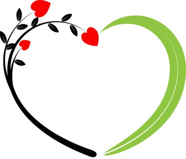 Beyaz arkaplanda ağaç dalları olan renkli düz kalp logosu, 