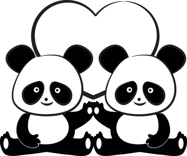 Pandas Plantilla Tarjeta Amor Aislado Sobre Fondo Blanco Ilustración Vectorial — Vector de stock