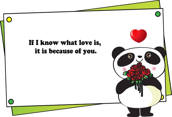 Tarjeta Romántica Con Dibujos Animados Lindo Oso Panda Celebración Ramo — Vector de stock