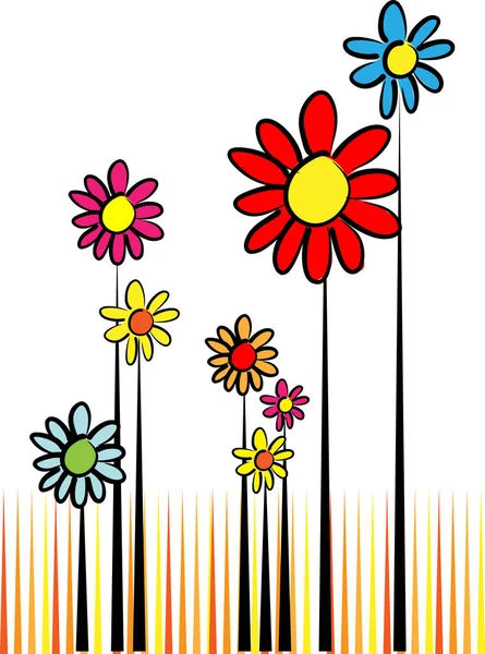 白い背景に隔離された色の花のカードテンプレート ベクトルイラスト — ストックベクタ
