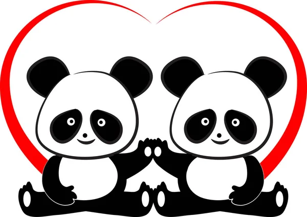 Pandas Liefde Kaart Template Geïsoleerd Witte Achtergrond Vector Illustratie — Stockvector