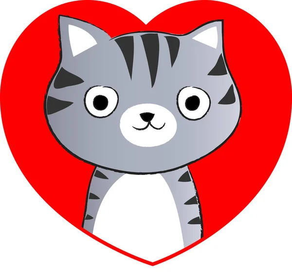 Cartoon Cute Little Cat Heart Isolated White Background Romantic Concept — Stock Vector