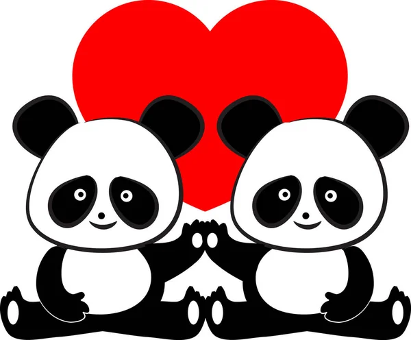 大熊猫爱心卡模板隔离在白色背景 矢量插图 — 图库矢量图片