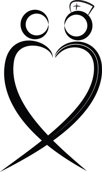 Πολύχρωμο Επίπεδη Καρδιά Σχήμα Νοσοκόμα Και Εικονίδιο Λογότυπο Του Ασθενούς — Διανυσματικό Αρχείο