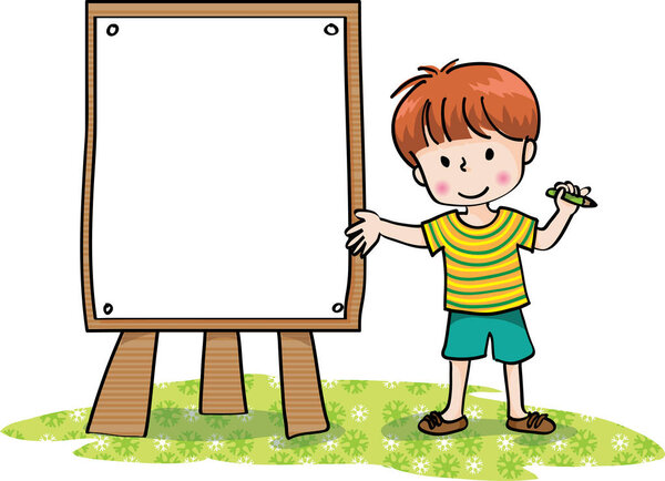 Симпатичный забавный мультфильм с мальчиком, вектором, иллюстрацией 