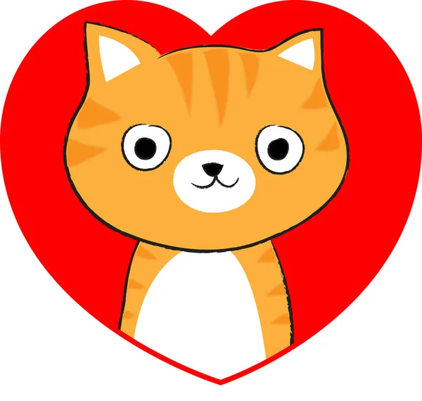 Funny Cartoon Cat Heart — Stock Vector