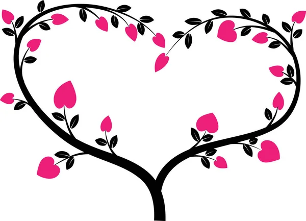 色彩斑斓的平坦浪漫树 心形叶子 白色背景 插图隔离 — 图库矢量图片