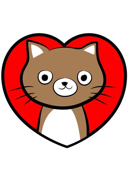Dibujos Animados Lindo Pequeño Gato Con Corazón Aislado Sobre Fondo — Vector de stock