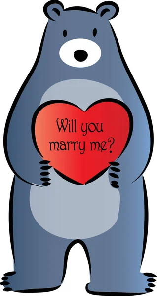 Heiraten Sie Mich Kartenvorlage Mit Niedlichen Bären Hält Herz — Stockvektor