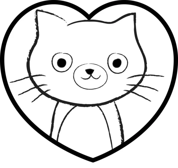 Мультяшний Милий Маленький Кіт Серцем Ізольований Білому Тлі Романтична Концепція — стоковий вектор