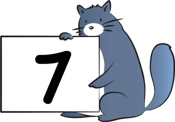 ナンバー7教育コンセプトの漫画かわいい猫ホールドカード — ストックベクタ