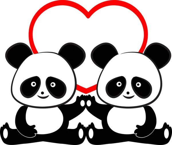 Pandas Modèle Carte Amour Isolé Sur Fond Blanc Illustration Vectorielle — Image vectorielle