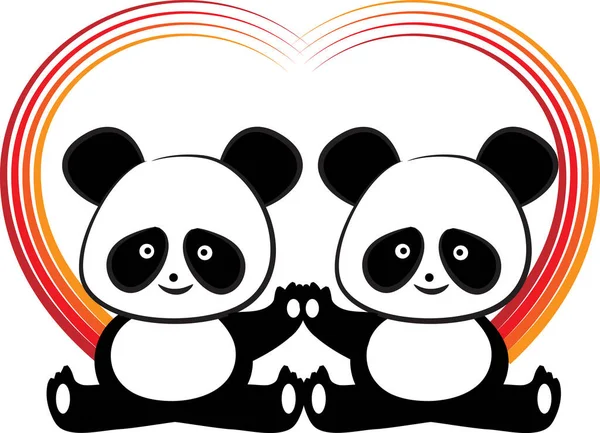 Pandas Modelo Cartão Amor Isolado Fundo Branco Ilustração Vetorial — Vetor de Stock