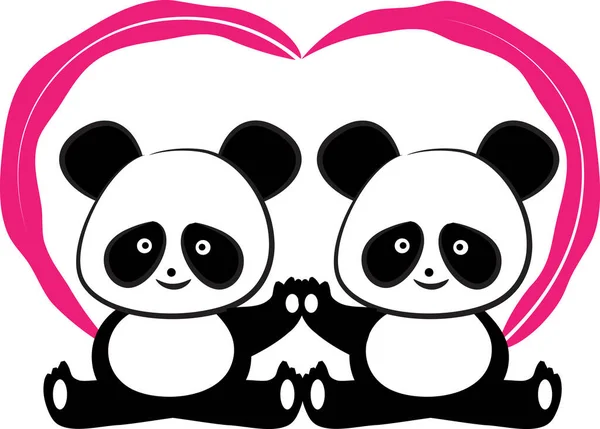 Pandas Modelo Cartão Amor Isolado Fundo Branco Ilustração Vetorial — Vetor de Stock
