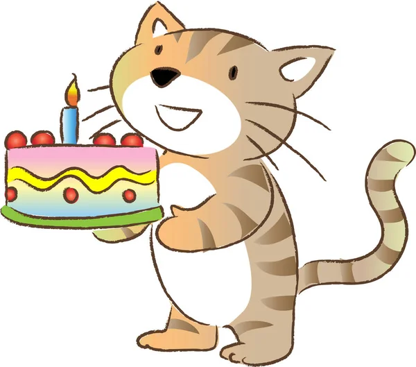 Beyaz arka planda izole edilmiş küçük şirin kedi doğum günü pastası, romantik konsept, yıldönümü konsepti