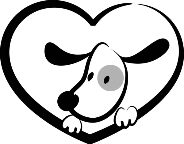 Cartoon Cute Little Dog Heart Isolated White Background Romantic Concept — Stock Vector