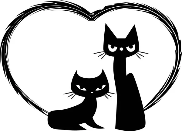Logo Uroczych Kotów Serca Izolowane Białym Tle Romantyczna Koncepcja — Wektor stockowy