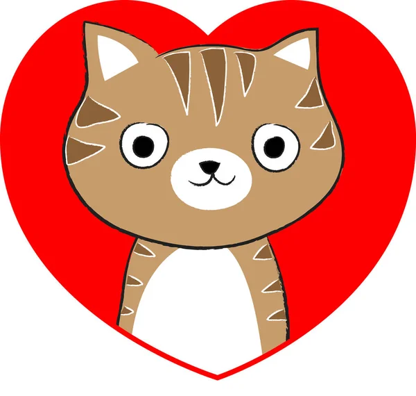 Desenho Animado Bonito Pequeno Gato Com Coração Isolado Fundo Branco — Vetor de Stock