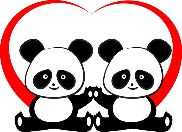 Pandas Modelo Cartão Amor Isolado Fundo Branco Ilustração Vetorial — Vetor de Stock