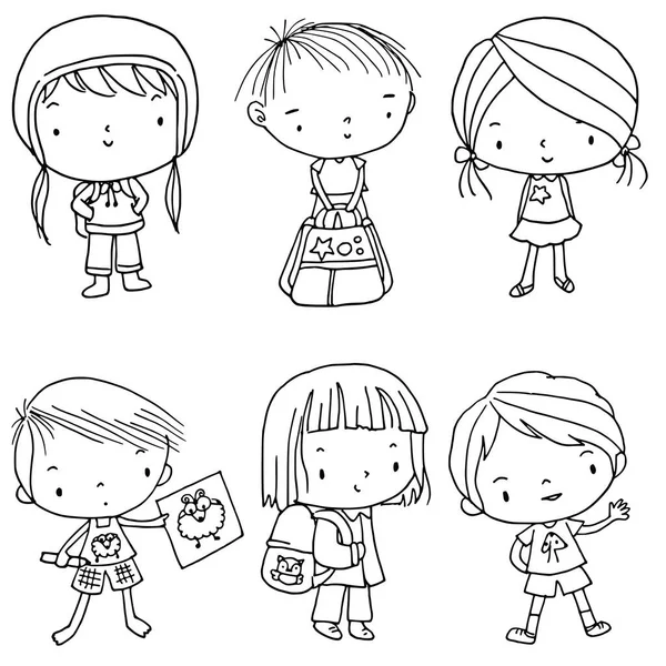Desenhos Animados Meninas Meninos Isolados Fundo Branco — Vetor de Stock