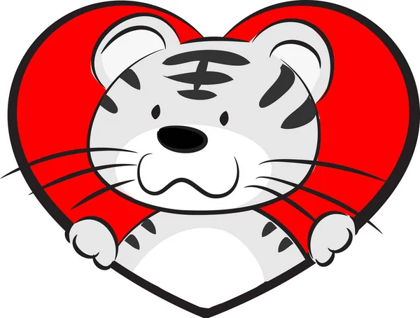 Cartoon Cute Little Tiger Heart Isolated White Background Romantic Concept — Stock Vector