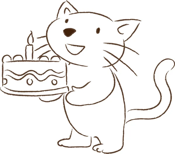 Dessin Animé Mignon Petit Chat Tenant Gâteau Anniversaire Isolé Sur — Image vectorielle