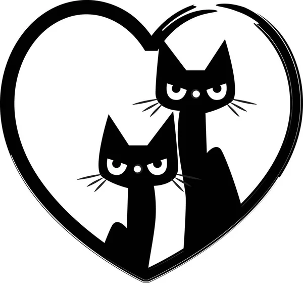 Logó Aranyos Macskák Szív Elszigetelt Fehér Háttér Romantikus Koncepció — Stock Vector