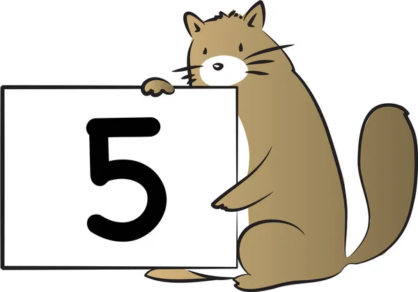 Desenho Animado Bonito Gato Segurando Cartão Com Número Conceito Educação — Vetor de Stock