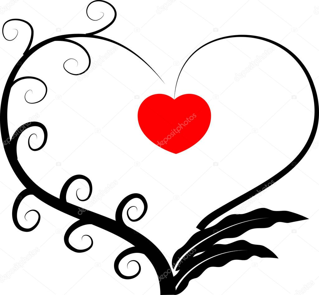 Colorful flat heart logo with tree branches  isolated on white background,