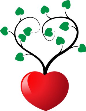 Beyaz arkaplanda ağaç dalları olan renkli düz kalp logosu, 