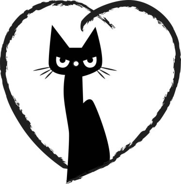 beyaz arka planda izole edilmiş kalbi olan küçük sevimli bir kedi. Romantik bir kavram. 