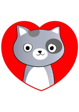 beyaz arka planda izole edilmiş kalbi olan küçük sevimli bir kedi. Romantik bir kavram. 