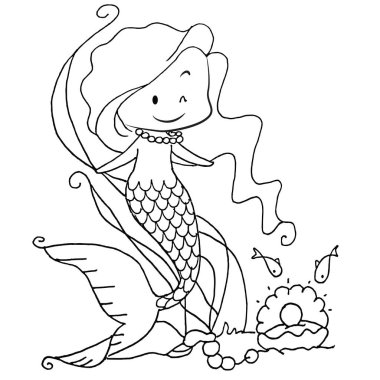 karikatür perisi okyanustaki küçük deniz kızı beyaz arka planda, vektörde, resimde izole edilmiş.