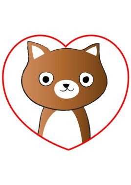 beyaz arka planda izole edilmiş kalbi olan küçük sevimli bir kedi. Romantik bir kavram. 