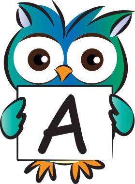 Beyaz arka planda A harfiyle komik bir hayvan karakteri.